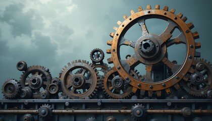 Large cog wheels on a headline background creating an industrial and mechanical design concept