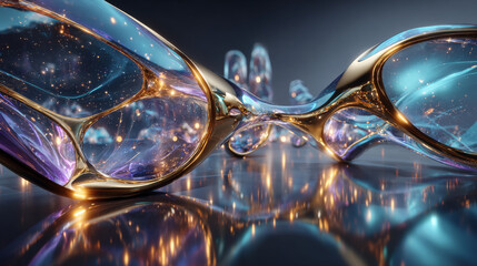 3D rendering of liquid metallic background showing refraction and distortion of light on the surface of metal faces