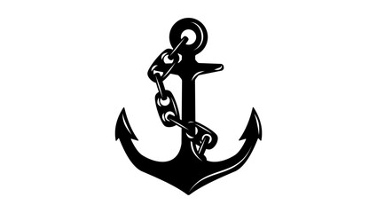 Anchor on a chain, black isolated silhouette