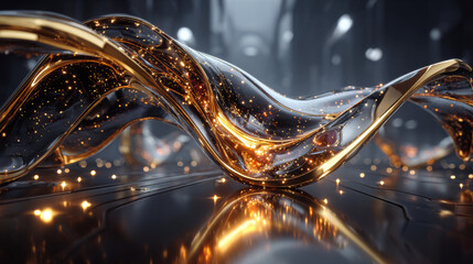 3D rendering of liquid metallic background showing refraction and distortion of light on the surface of metal faces