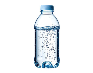 Plastic bottle partially filled with clear bubbly liquid
