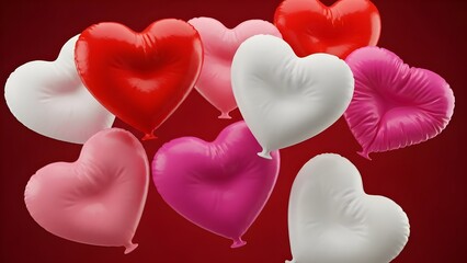 A collection of heart-shaped balloons in various colors