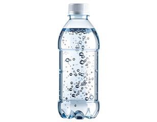 Bottled water with bubbles, clear plastic, white cap