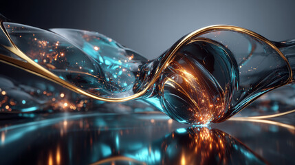 3D rendering of liquid metallic background showing refraction and distortion of light on the surface of metal faces