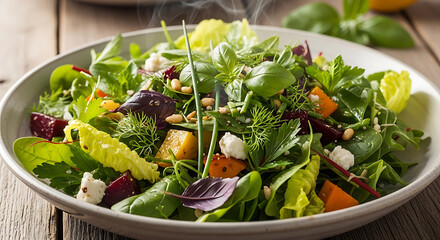 Fresh green salad with beets and feta