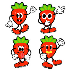 Naklejka premium Strawberry Mascot Vector Icon. Emoji Emoticon Character Strawberry Mascot Cartoon Isolated On White Background.