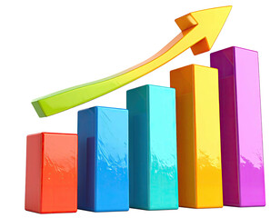 Colorful chart ascends with bright arrow