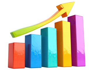 Colorful chart ascends with bright arrow