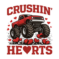 Crushin&rsquo; Hearts Monster Truck Love Illustration with Broken Hearts