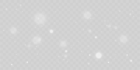 Shimmering silver dust sparkles with glitter white sparks, glowing bokeh blur, radiant highlights, warm flare, floating light particles twinkle for Christmas and New Year. PNG vector illustration. © Strongstock03