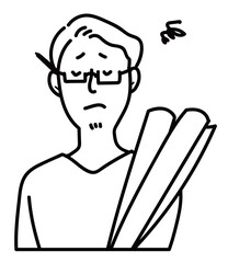 困っている設計士のバストアップ_線画