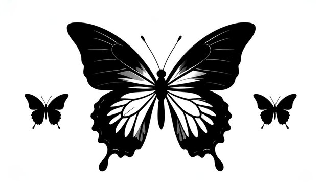set vector illustration of butterfly black silhouettes on white - Powered by Adobe