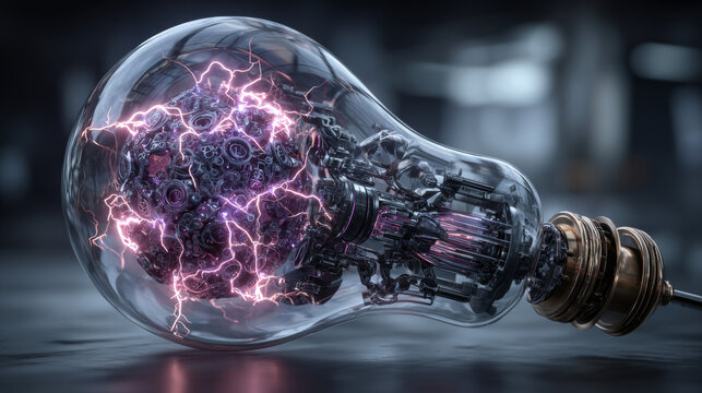 3D rendering of a plasma discharge lamp with high voltage lightning. Experiments with an electric Tesla coil and an inert gas discharge tube