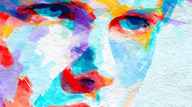 Vibrant watercolor portrait illustration bold brushstrokes layered textures expressive modern art dynamic banner design - Powered by Adobe