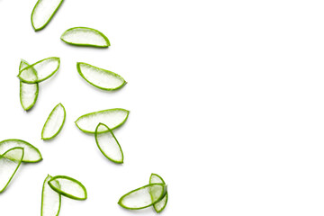 Sliced aloe vera pieces with translucent gel