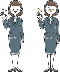 OKサインをする女性会社員　全身　ベクター
