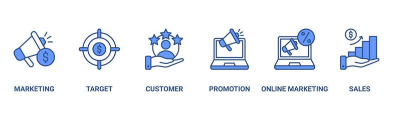 Advertising banner web icon vector illustration concept with icon of marketing, target, customer, promotion, online marketing, and sales