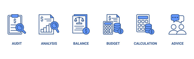 Accounting banner web icon vector illustration concept for business and finance with an icon of the audit, analysis, balance, budget, calculation, and advice