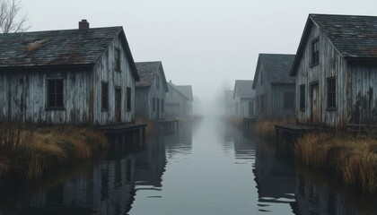 Abandoned Riverside Wooden Cabins