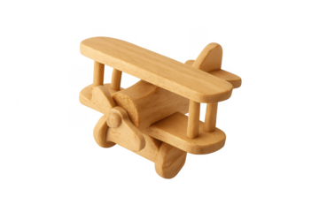 Wooden biplane toy representing childhood and ecological play