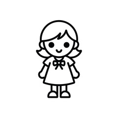 Obraz premium Cute Kawaii Girl Line Art Illustration, Simple Hand Drawn Cartoon Character in Black and White