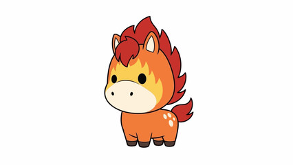 A cute Fire Horse sticker with orange and red flames on its mane and tail against a clean white background. © Jangkrik