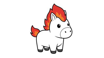Cute cartoon Fire Horse sticker with a white body and vibrant orange mane and tail against a clean white background. © Jangkrik