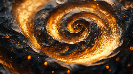 Close-up of Naga-inspired swirl elements in gold forming an abstract logo 