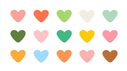 A collection of colorful heart shapes in various shades, perfect for representing love, affection, and emotional connections in design projects.