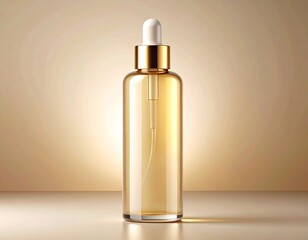Naklejka premium Amber glass serum bottle with dropper against a neutral background