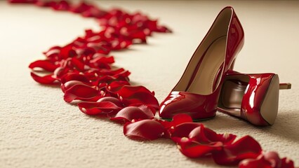 Red High Heels with Rose Petals.