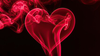 Red Smoke Heart Shape on Black Background.
