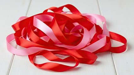 Red Satin Ribbon on White Background.