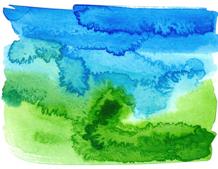 Watercolor washes of blue and green blending loosely