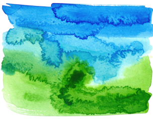 Watercolor washes of blue and green blending loosely