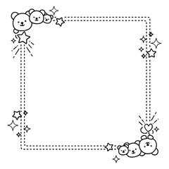 Cute teddy bear and stars dashed line frame for kids birthday invitation