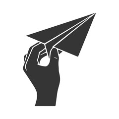 紙飛行機を持つ手のシルエットアイコン
