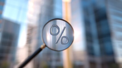 Financial Growth Focus Percent Symbol Amidst Modern Cityscape Business Concept Stock Photo