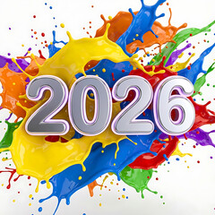 2026 New Year Celebration with Colorful Paint Splashes 1.