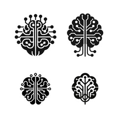 AI Brain Circuit Icons Collection