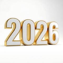 2026 New Year Golden White 3D Rendered Text 1.