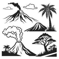 Illustrations of volcanoes and palm trees © MST NASIMA KHATUM
