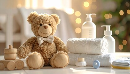Baby Changing Table with Diapers and Teddy Bear