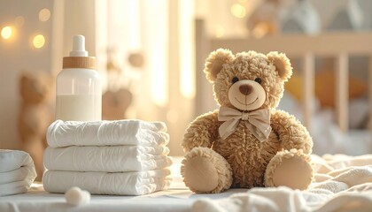 Baby Changing Table with Diapers and Teddy Bear