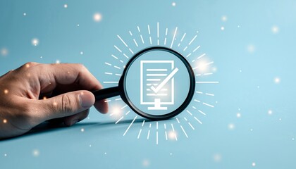 Document Verification and Compliance Check Concept with Magnifying Glass and Approval Icon