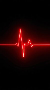 Bright red electrocardiogram lifeline pulse trace on a black background, showing health monitoring with graphic design, medical concepts, and technology applications.