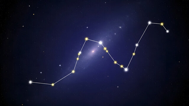 Night sky view featuring the Draco constellation stars connected by lines over a nebula