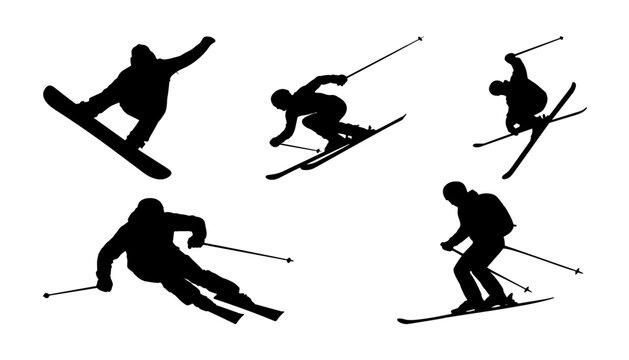 silhouette of skier. silhouettes of people dancing. silhouette of skier