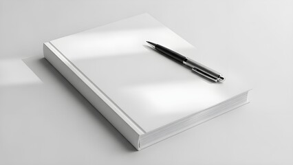 Modern White Book and Pen Mockup for Clean Professional Branding Presentation.