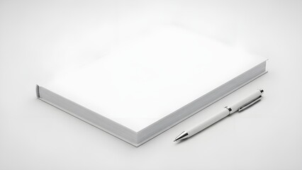 Modern White Book and Pen Mockup for Clean Professional Branding Presentation.